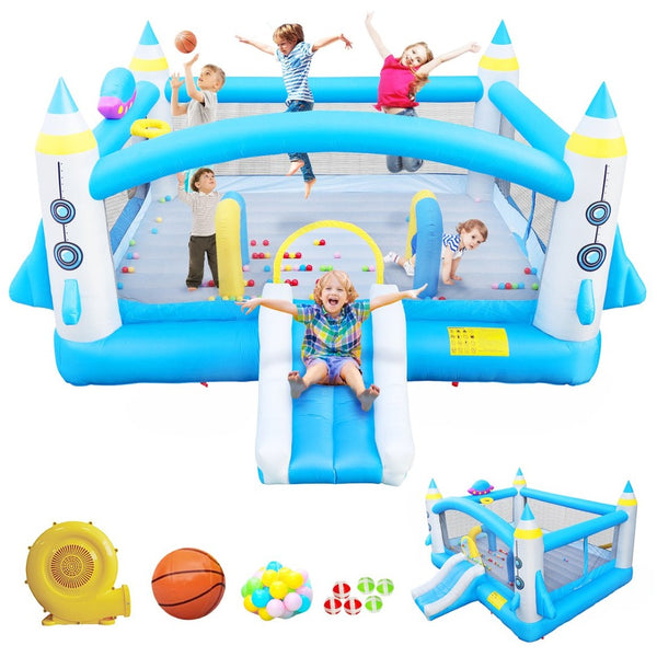 English Elm Multifunctional Kids Backyard Bounce and Slide Inflatable with Blower Mesh Walls W1677115481