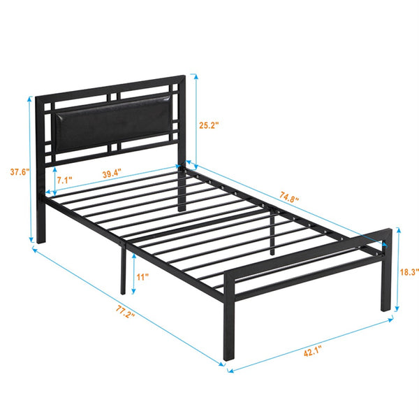 English Elm Twin Steel Bed Frame Matte Black Powder Coat Finish Noise Free Modern Bedroom W311109646