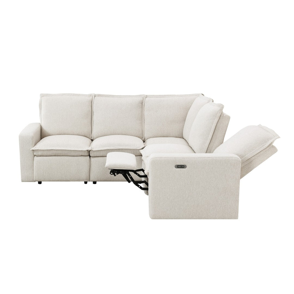 English Elm Power Recliner Chair with Usb Port Linen Upholstery Overstuffed Seat for Home Theater WF310047AAA