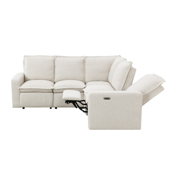 English Elm Power Recliner Chair with Usb Port Linen Upholstery Overstuffed Seat for Home Theater WF310047AAA