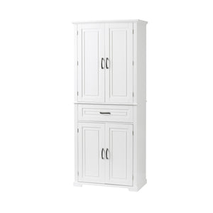 English Elm Bathroom Tall Storage Cabinet with Doors Drawer and Adjustable Shelf, MDF Build, Metal Handles, Anti-Tip Safety White WF308204AAK