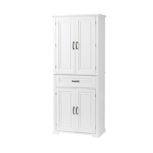 English Elm Bathroom Tall Storage Cabinet with Doors Drawer and Adjustable Shelf, MDF Build, Metal Handles, Anti-Tip Safety White WF308204AAK
