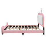 English Elm Full Size Upholstered Rabbit-Shape Princess Bed ,Full Size Platform Bed With Headboard and Footboard,White+Pink