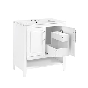 English Elm 30" Modern Bathroom Vanity with Ceramic Sink, Solid Wood & MDF, 2 Doors 2 Drawers Open Shelf (97) WF308203AAK