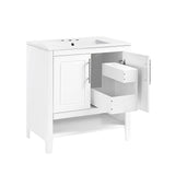 English Elm 30" Bathroom Vanity With Sink, Multi-Functional Bathroom Cabinet With Doors and Drawers, Solid Frame and Mdf Board, White