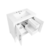 English Elm 30" Bathroom Vanity With Sink, Multi-Functional Bathroom Cabinet With Doors and Drawers, Solid Frame and Mdf Board, White