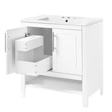 English Elm 30" Bathroom Vanity With Sink, Multi-Functional Bathroom Cabinet With Doors and Drawers, Solid Frame and Mdf Board, White