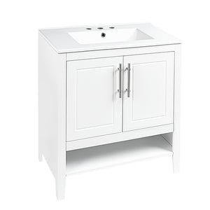 English Elm 30" Modern Bathroom Vanity with Ceramic Sink, Solid Wood & MDF, 2 Doors 2 Drawers Open Shelf (97) WF308203AAK