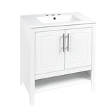 English Elm 30" Bathroom Vanity With Sink, Multi-Functional Bathroom Cabinet With Doors and Drawers, Solid Frame and Mdf Board, White