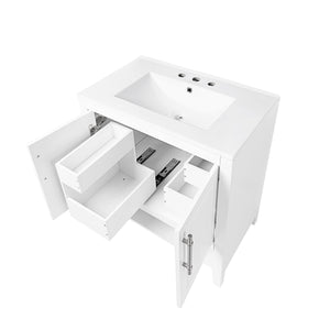 English Elm 30" Modern Bathroom Vanity with Ceramic Sink, Solid Wood & MDF, 2 Doors 2 Drawers Open Shelf (97) WF308203AAK