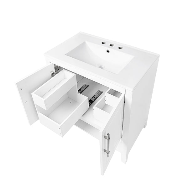 English Elm 30" Modern Bathroom Vanity with Ceramic Sink, Solid Wood & MDF, 2 Doors 2 Drawers Open Shelf (97) WF308203AAK