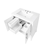 English Elm 30" Bathroom Vanity With Sink, Multi-Functional Bathroom Cabinet With Doors and Drawers, Solid Frame and Mdf Board, White