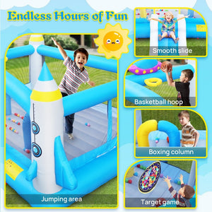 English Elm Multifunctional Kids Backyard Bounce and Slide Inflatable with Blower Mesh Walls W1677115481