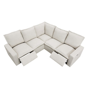 English Elm Power Recliner Chair with Usb Port Linen Upholstery Overstuffed Seat for Home Theater WF310047AAA