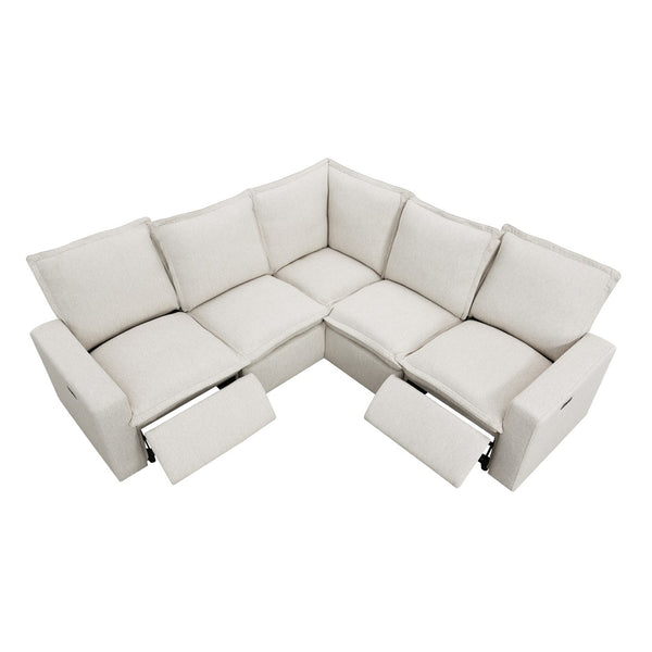 English Elm Power Recliner Chair with Usb Port Linen Upholstery Overstuffed Seat for Home Theater WF310047AAA