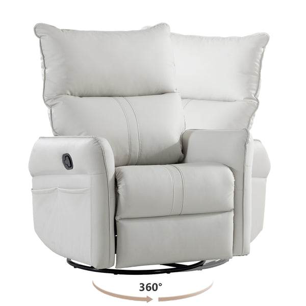 English Elm Rocking Recliner Chair 360° Swivel Glider with 90–150° Recline, 30° Rocking, Side Pocket, Light Gray W1028115303