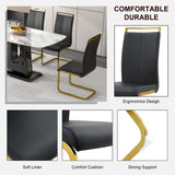 Hearth and Haven 1 Table and 6 Chairs. Modern, Simple and Luxurious Black Imitation Marble Rectangular Dining Table and Desk with 6 Black Leatherette Gold Plated Leg Chairs 63'' X 35.4'' X 30'' W1151S00452