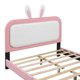 Hearth and Haven Full Size Upholstered Rabbit-Shape Princess Bed , Full Size Platform Bed with Headboard and Footboard, White+Pink WF307327AAH