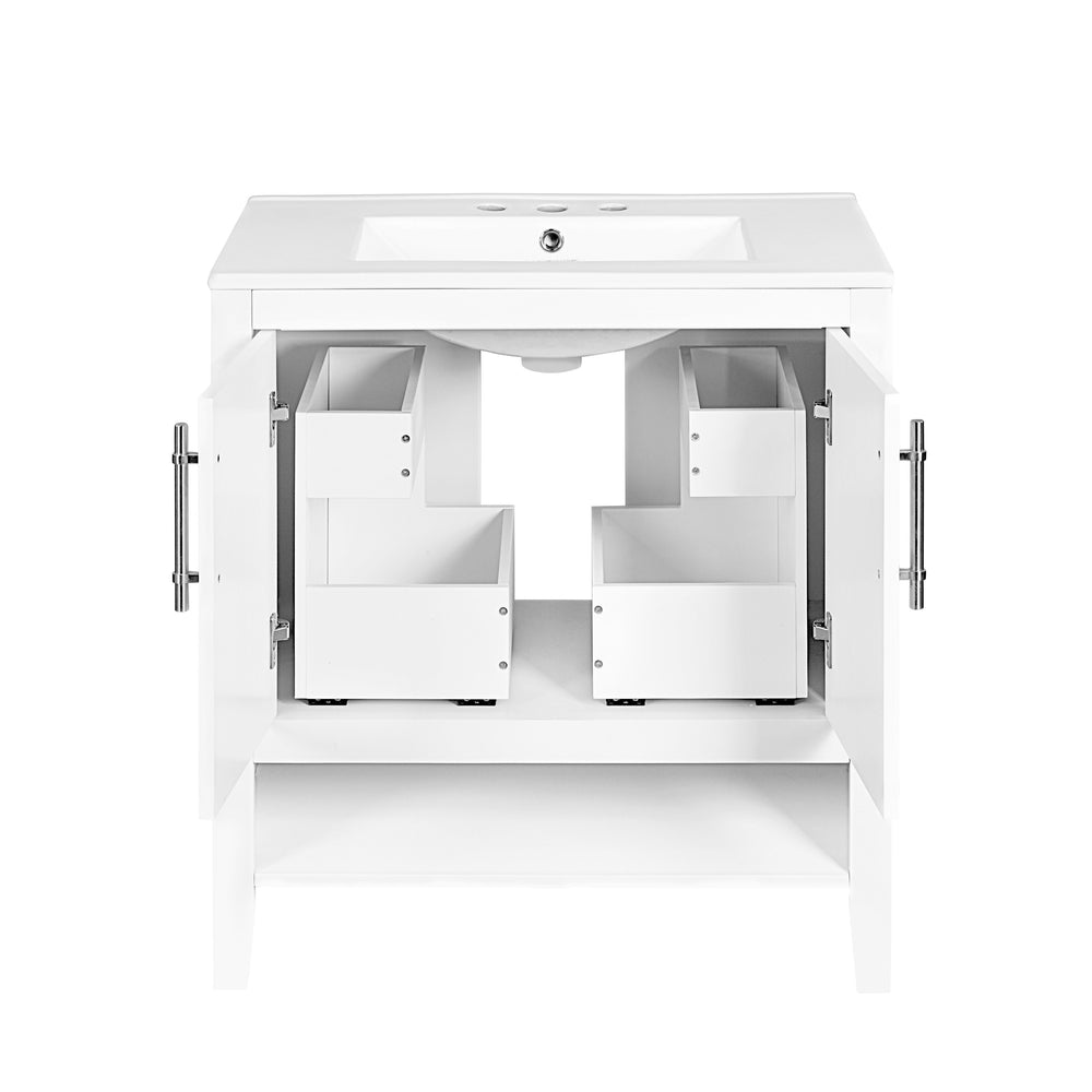 English Elm 30" Modern Bathroom Vanity with Ceramic Sink, Solid Wood & MDF, 2 Doors 2 Drawers Open Shelf (97) WF308203AAK
