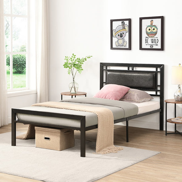 English Elm Twin Steel Bed Frame Matte Black Powder Coat Finish Noise Free Modern Bedroom W311109646