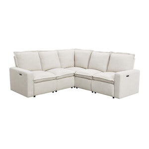 English Elm Power Recliner Chair with Usb Port Linen Upholstery Overstuffed Seat for Home Theater WF310047AAA