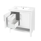 English Elm 30" Bathroom Vanity With Sink, Multi-Functional Bathroom Cabinet With Doors and Drawers, Solid Frame and Mdf Board, White