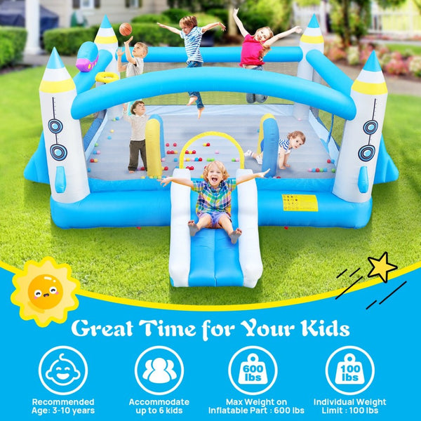 English Elm Multifunctional Kids Backyard Bounce and Slide Inflatable with Blower Mesh Walls W1677115481