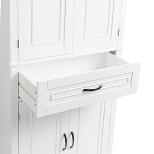 English Elm Bathroom Tall Storage Cabinet with Doors Drawer and Adjustable Shelf, MDF Build, Metal Handles, Anti-Tip Safety White WF308204AAK