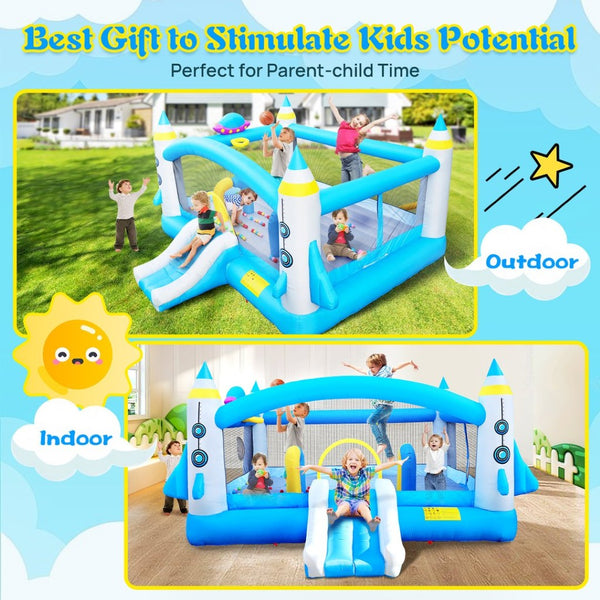 English Elm Multifunctional Kids Backyard Bounce and Slide Inflatable with Blower Mesh Walls W1677115481