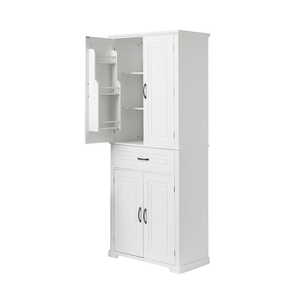 English Elm Bathroom Tall Storage Cabinet with Doors Drawer and Adjustable Shelf, MDF Build, Metal Handles, Anti-Tip Safety White WF308204AAK