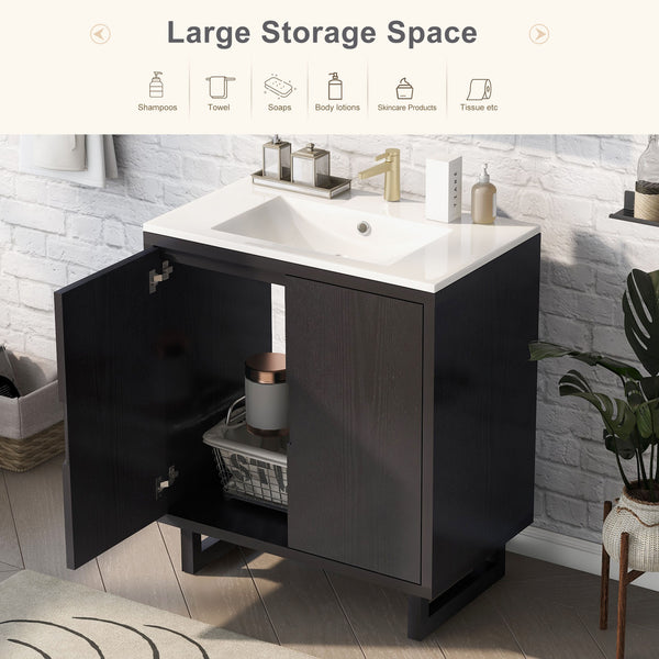 English Elm 30" Bathroom Vanity with Sink, Solid Wood Frame, Large Undersink Storage, Minimalist Elegant Design Black WF319594AAB