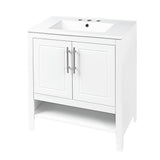 English Elm 30" Bathroom Vanity With Sink, Multi-Functional Bathroom Cabinet With Doors and Drawers, Solid Frame and Mdf Board, White