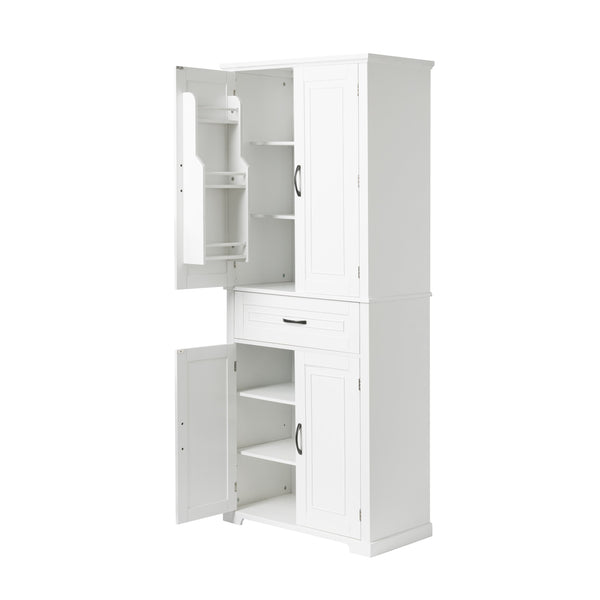English Elm Bathroom Tall Storage Cabinet with Doors Drawer and Adjustable Shelf, MDF Build, Metal Handles, Anti-Tip Safety White WF308204AAK
