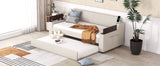 Hearth and Haven Twin Upholstery Daybed with Storage Arms, Trundle and USB Port, Beige