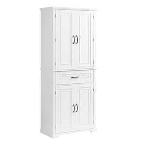 English Elm Bathroom Tall Storage Cabinet with Doors Drawer and Adjustable Shelf, MDF Build, Metal Handles, Anti-Tip Safety White WF308204AAK