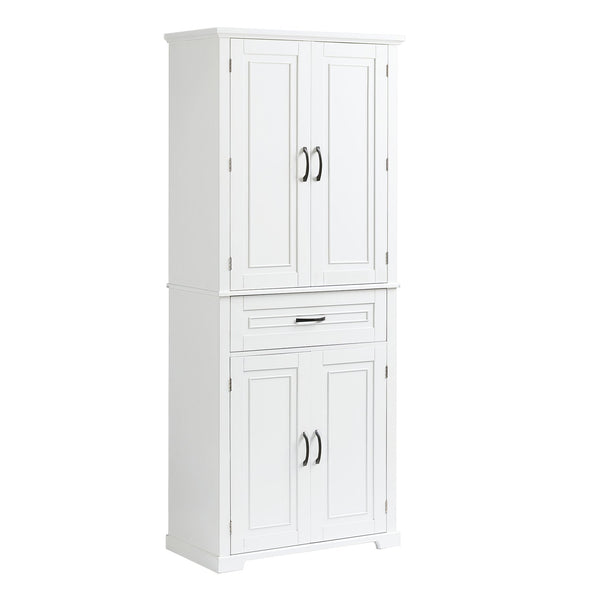 English Elm Bathroom Tall Storage Cabinet with Doors Drawer and Adjustable Shelf, MDF Build, Metal Handles, Anti-Tip Safety White WF308204AAK