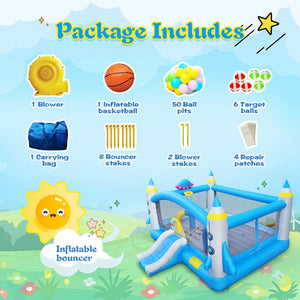 English Elm Multifunctional Kids Backyard Bounce and Slide Inflatable with Blower Mesh Walls W1677115481
