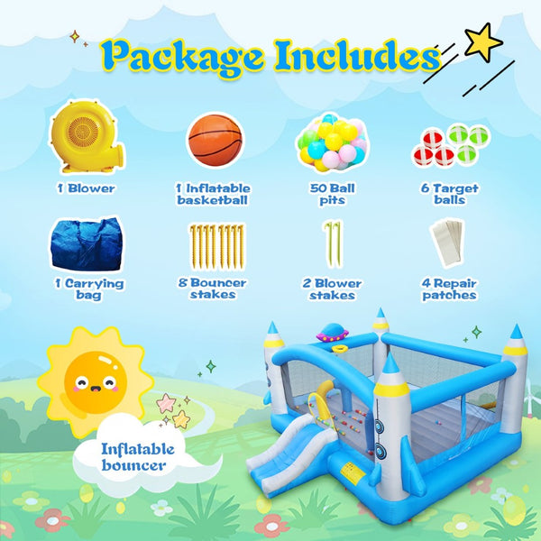 English Elm Multifunctional Kids Backyard Bounce and Slide Inflatable with Blower Mesh Walls W1677115481