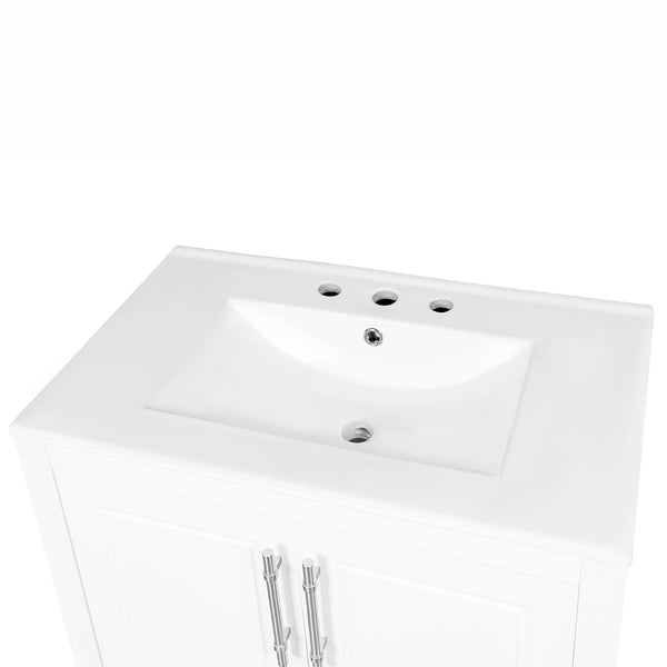 English Elm 30" Modern Bathroom Vanity with Ceramic Sink, Solid Wood & MDF, 2 Doors 2 Drawers Open Shelf (97) WF308203AAK