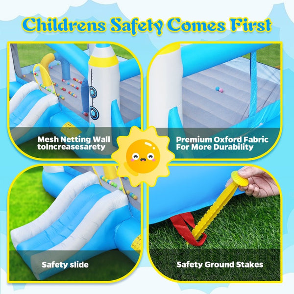 English Elm Multifunctional Kids Backyard Bounce and Slide Inflatable with Blower Mesh Walls W1677115481