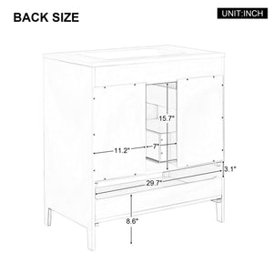 English Elm 30" Modern Bathroom Vanity with Ceramic Sink, Solid Wood & MDF, 2 Doors 2 Drawers Open Shelf (97) WF308203AAK