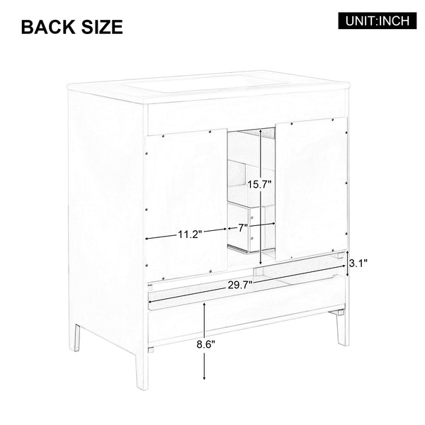 English Elm 30" Modern Bathroom Vanity with Ceramic Sink, Solid Wood & MDF, 2 Doors 2 Drawers Open Shelf (97) WF308203AAK