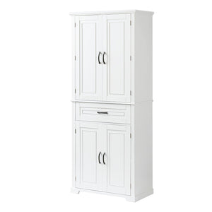 English Elm Bathroom Tall Storage Cabinet with Doors Drawer and Adjustable Shelf, MDF Build, Metal Handles, Anti-Tip Safety White WF308204AAK