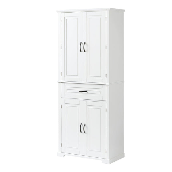 English Elm Bathroom Tall Storage Cabinet with Doors Drawer and Adjustable Shelf, MDF Build, Metal Handles, Anti-Tip Safety White WF308204AAK
