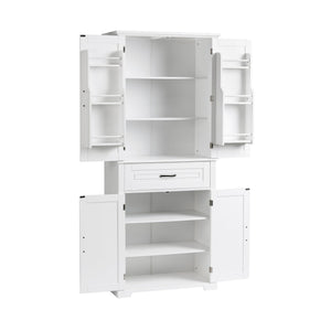 English Elm Bathroom Tall Storage Cabinet with Doors Drawer and Adjustable Shelf, MDF Build, Metal Handles, Anti-Tip Safety White WF308204AAK