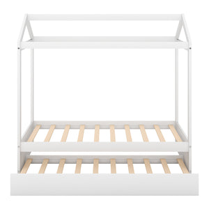 English Elm House Bed with Trundle White Twin, Pine+MDF, 400lb Platform, 250lb Trundle, Decoratable Eaves, Easy Assembly WF287825AAK