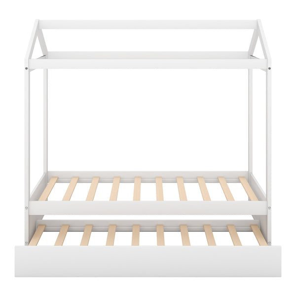 English Elm House Bed with Trundle White Twin, Pine+MDF, 400lb Platform, 250lb Trundle, Decoratable Eaves, Easy Assembly WF287825AAK