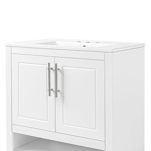 English Elm 30" Modern Bathroom Vanity with Ceramic Sink, Solid Wood & MDF, 2 Doors 2 Drawers Open Shelf (97) WF308203AAK