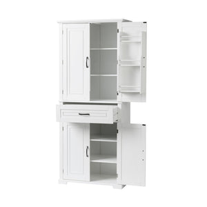 English Elm Bathroom Tall Storage Cabinet with Doors Drawer and Adjustable Shelf, MDF Build, Metal Handles, Anti-Tip Safety White WF308204AAK