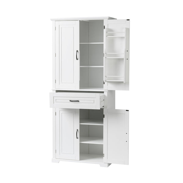 English Elm Bathroom Tall Storage Cabinet with Doors Drawer and Adjustable Shelf, MDF Build, Metal Handles, Anti-Tip Safety White WF308204AAK